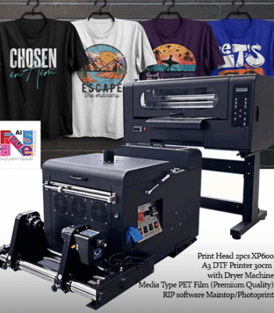 A1 and XP600 Dual Heads DTF Printer Heat Transfer All-in-One Inkjet Print Machine for Fabric/T-Shirt Professional 30cm