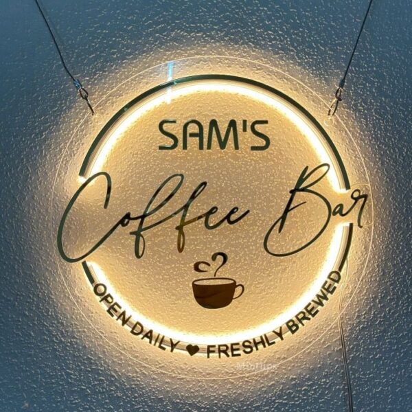 Transparent Acrylic Sign With Gold Mirror Acrylic 2D Letters Back Neon Glow With Chain