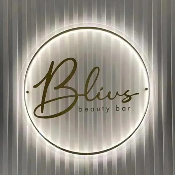 Transparent Acrylic Sign With Gold Mirror Acrylic 2D Letters Back Neon Glow With Spacer