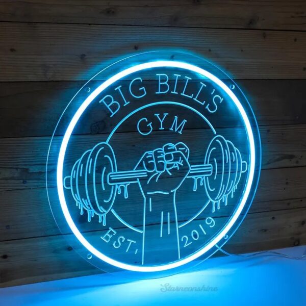 Transparent Acrylic Sign With Gold Mirror Acrylic 2D Letters Back Neon Glow Sides Only