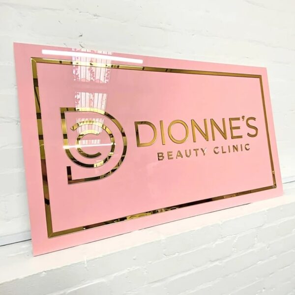 Pink Acrylic Sign Pink With Gold Mirror Acrylic 2D Letters
