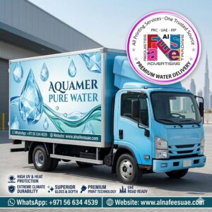 Truck wrap advertising in UAE with custom truck graphics and commercial vehicle branding by Al Nafees Advertising