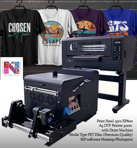 A1 and XP600 Dual Heads DTF Printer Heat Transfer All-in-One Inkjet Print Machine for Fabric/T-Shirt Professional 30cm