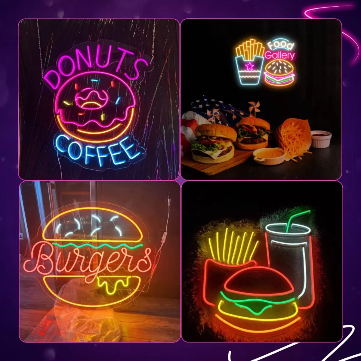 Donut Coffee Burgers Café Neon Light