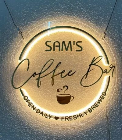 Transparent Acrylic Sign With Gold Mirror Acrylic 2D Letters Back Neon Glow With Chain