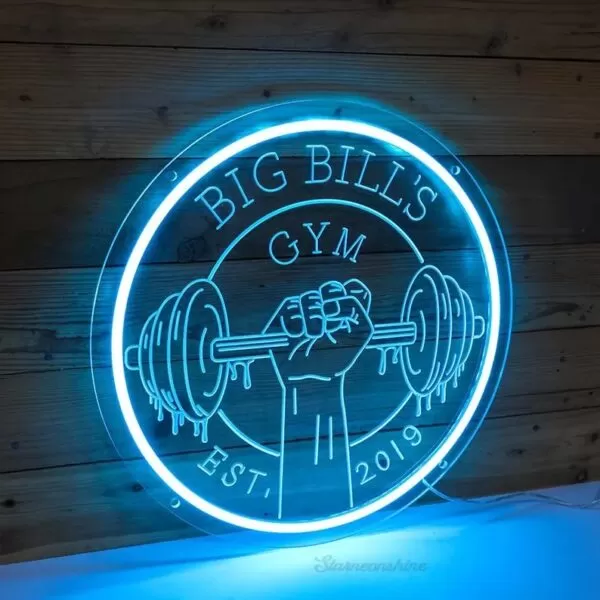Transparent Acrylic Sign With Gold Mirror Acrylic 2D Letters Back Neon Glow Sides Only