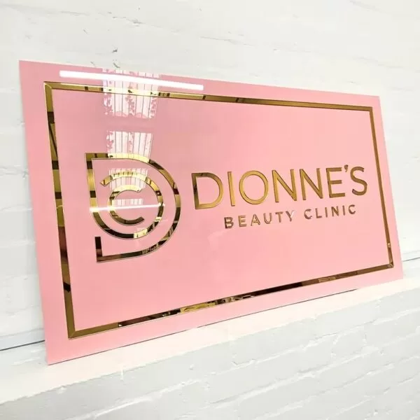 Pink Acrylic Sign Pink With Gold Mirror Acrylic 2D Letters